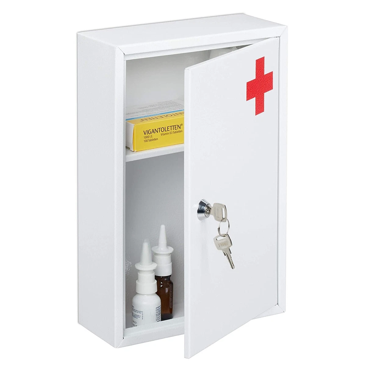 Wall Mounted Medicine Cabinet Lockable Medical Storage Box First Aid  Cupboard