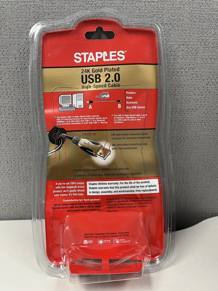 STAPLES 24K Gold Plated 7 ft USB 2.0 High Speed Computer Cable 577157 NEW - Image 2 of 4