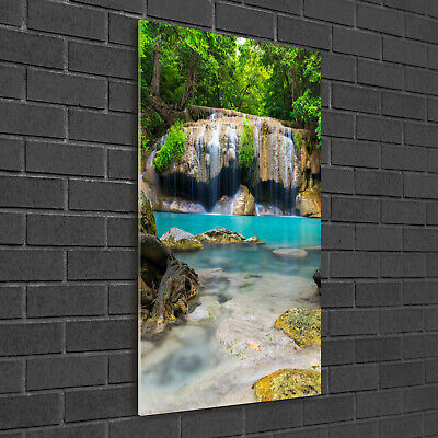 Wand-Bild Kunstdruck aus Hart-Glas Hochformat 50x100 Wasserfall 