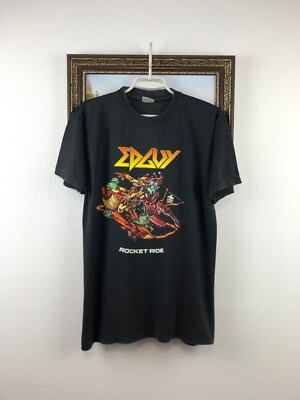 Vintage Edguy Rocket Ride Shirt Tee Band Graphic Logo Black Men