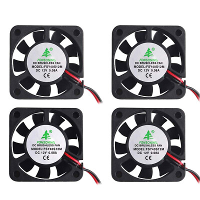 4PCS DC 12V Cooling Computer Case Fan 40x40x10mm 3D Printer DVR 2Pin FSY40S12M