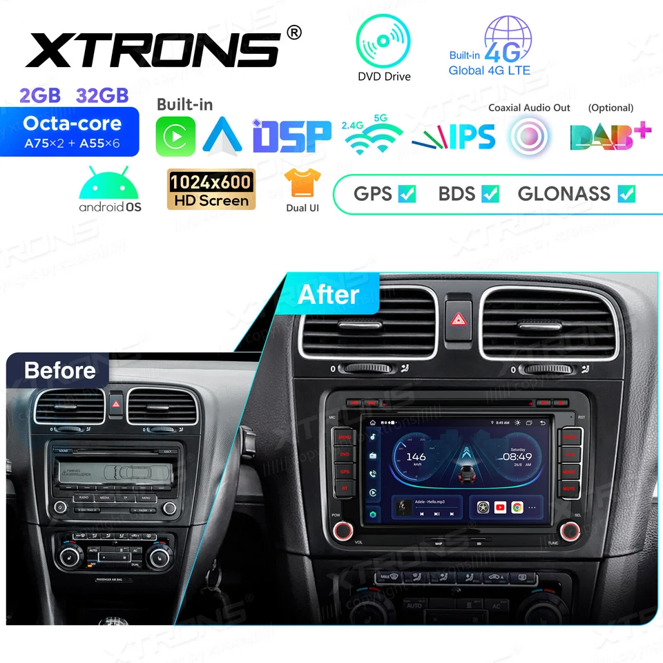 For VW Jetta Golf Android 14 8-Core Car GPS Stereo DVD Radio 4G WiFi Navi 2+32GB - Image 3 of 4