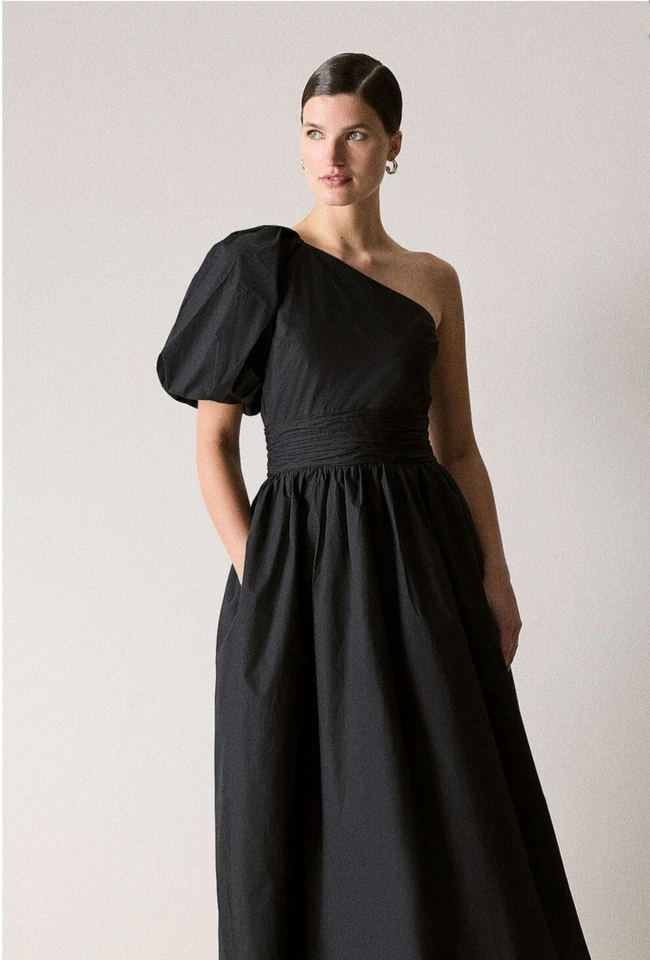 NWT Trenery By COUNTRY ROAD | One Shoulder Midi Dress [14 L] | RRP$249 BLACK - image 2 of 4