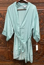 New Linea Donatella Women Satin Short Wrap Robe, Sage, S/M/P/M