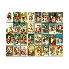 CHRISTMAS STICKERS, 32 Holiday Postcard Style Sticker Reproductions, Santa Claus