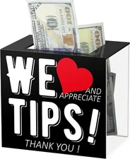 Beeveer Tip Jar Acrylic Tip Box for Bartender Bars 6 x 4 x 5 Inch Tip Collect...