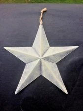 Antique Primitive White Metal BARN STAR Hanging Wall Decor Ornament UNIQUE 8"