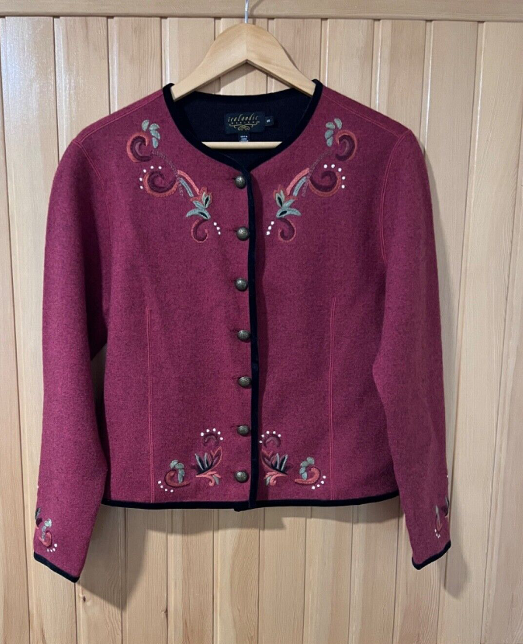 Icelandic Designs  Women's Small Cardigan Wool Sweater with Embroidered Detail