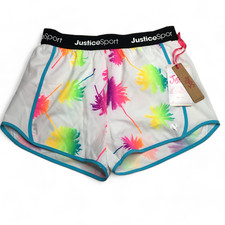 Justice Girls Running Shorts White Rainbow Palm Tree Print Size 10 Medium NWT