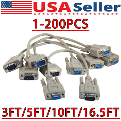 #ad DB9 RS232 Male to Female Serial Port Extension Cable Cord3ft 5ft 10ft 16.4ft Lot $213.49