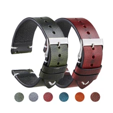 Retro Oil Wax Genuine Leather Strap Watch Band 18 20 22mm Bracelet Wristband