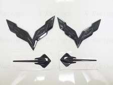 Gloss Black Front Rear Stingray Cross Flags Emblem For 2014-2019 Corvette C7