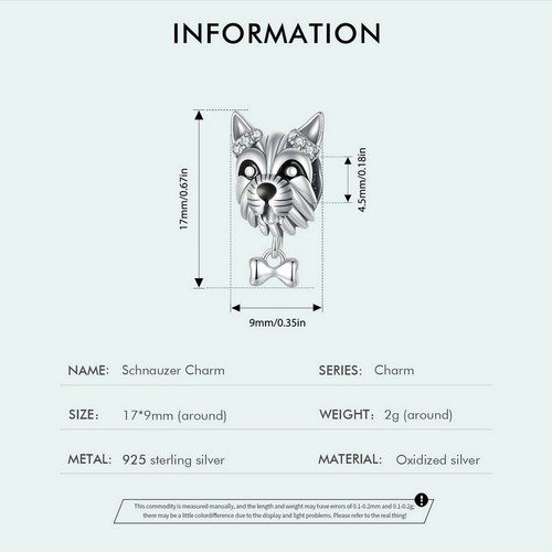 VOROCO Trendy 925 Sterling Silver Schnauzer Bead Charm Fit Bracelet Gifts Women - Picture 10 of 13
