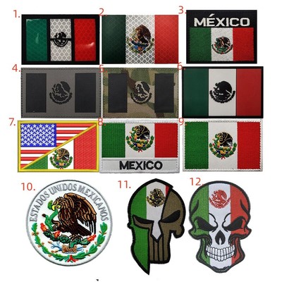 Embroidered IR Reflective PVC Mexico Flag Hook Loop Patch Emblem Fastener Badge