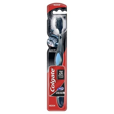 Colgate 360 Charcoal Black mittlere Borsten Handzahnbürste 6er Pack Großpackung