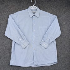 Calvin Klein Shirt Mens 17 32/33 Blue White Stripe Button Front Dress Cotton