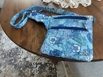 Lug Small Blue Sea Turtle Print Crossbody Bag Zip Closure Lined Detachable Strap