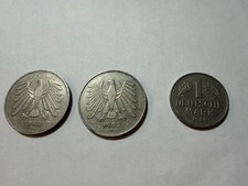 lot of 2 5 Deutsche Mark German Coins 1982, 1988; and 1 Mark 1989 stuttgart mint