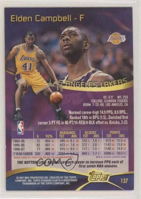 1997-98 Topps Stadium Club Elden Campbell #137 - Image 2 of 2