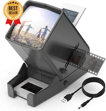 35mm Slide Film Viewer LED Lighted 3X Magnifier USB/Battery Powered w/ Case