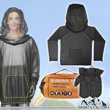 Unisex Outdoor Mosquito Jacket with Hood Mitts Breathable Mesh Bug Protection