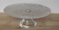 Petite Glass Cake Stand Clear Crackled Ice Texture 8.25" Pedestal Display
