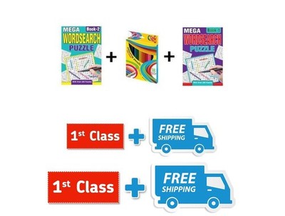 2 x A5 Mega Word search Books wordsearch Puzzles Brain Teaser + 18 Pencils