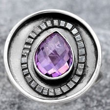 Faceted Natural Amethyst 925 Sterling Silver Ring s.8 Jewelry R-1080