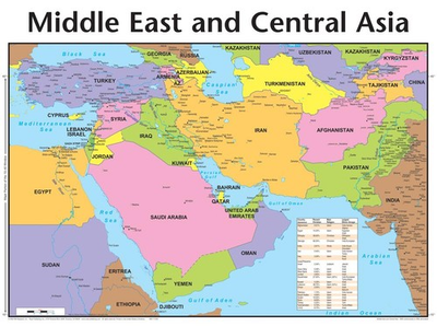 #ad Middle East and Central Asia Map: Middle East Central Asia Laminated by Rose Pub $16.97