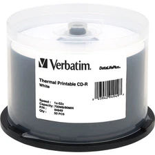 Verbatim Americas Llc 94949 Cd-R 700Mb 52X White Thermal Printable 50Pk Spindle