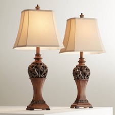 Exeter Traditional Table Lamps 30" Tall Set of 2 Wood Bronze Dimmers for Bedroom