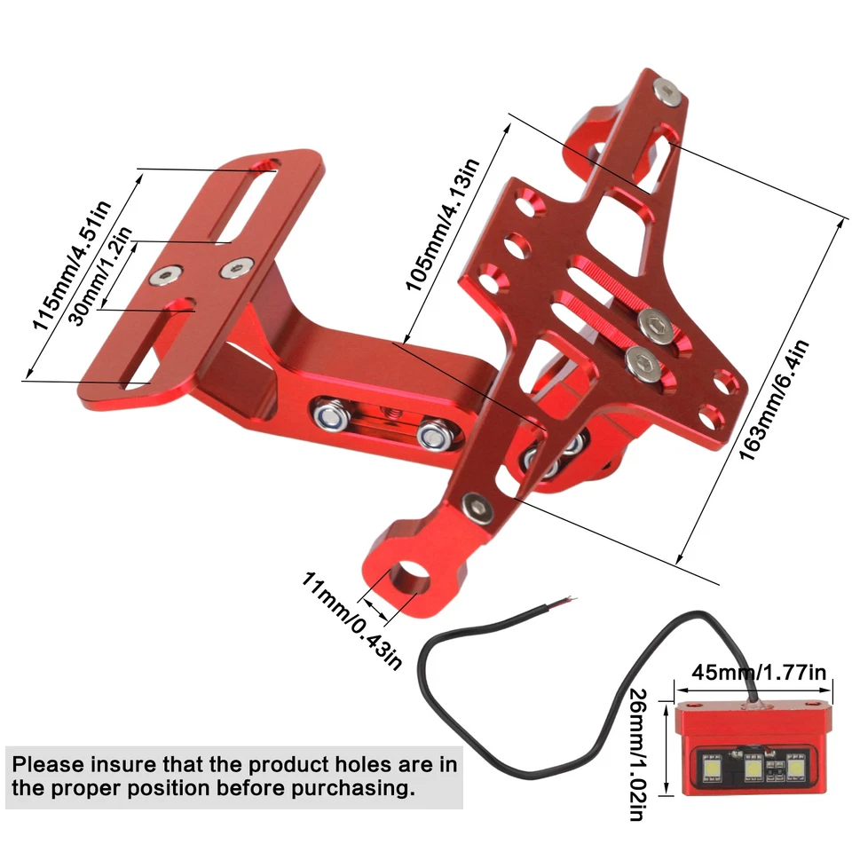 Soporte universal para placa de matrícula ordenado cola de motocicleta eliminador de guardabarros luz LED Foto 3 de 4