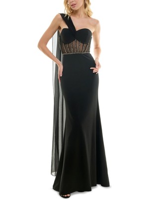 CITY STUDIO Womens Black Caged Mesh Chain Cape Formal Dress Juniors 1516