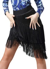 Z X Women's Latin Salsa Dance Skirt Hi-Lo Fishbone Ruffle Swing Skirt Ballroo...