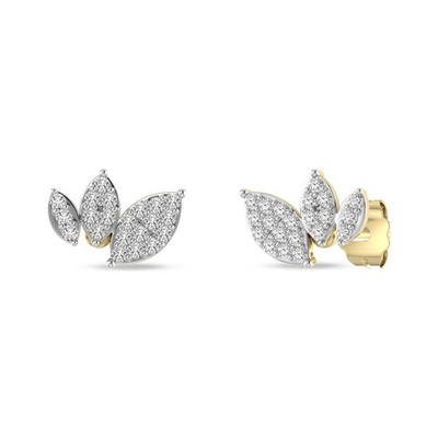 1/10 Cttw Natural Diamond Leaf Shape Earrings in 925 Silver Yellow Gold Plated