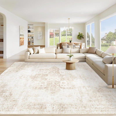 9x12 Vintage Boho Medallion Washable Area Rug for Living Room & Bedroom