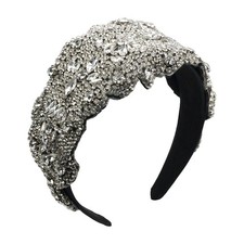H1066white Baroque Crystal Flower Headband Wide Rhinestone Jeweled Hairband