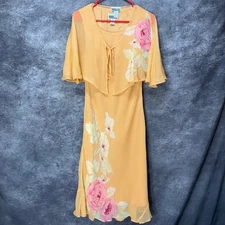 Y2K Robbie Bee Twinset Slip Dress Silk Size 10 Orange Floral Fairy Beaded