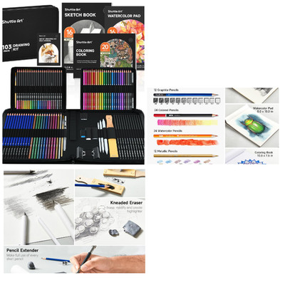 Shuttle Art Zeichenset 103 Stück Buntstifte Aquarellstifte Graph