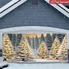 2D Flat, 1pc Christmas Garage Door Banner - Durable Polyester, Snowy Christmas T