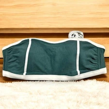 Kona Sol Women's Terry Textured Bandeau with Binding Bikini Top Green 8-10 size