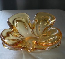 Vintage Amber Art Glass Dish Signed Chalet Canada