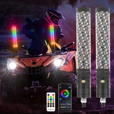 2x 1ft RGB Spiral Fat LED Whip Lights Antenna Chase Bluetooth Remote for ATV UTV