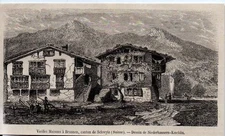 1879 -- SWITZERLAND OLD HOUSES IN BRUNNEN CANTON OF SCHWYTZ 3K404