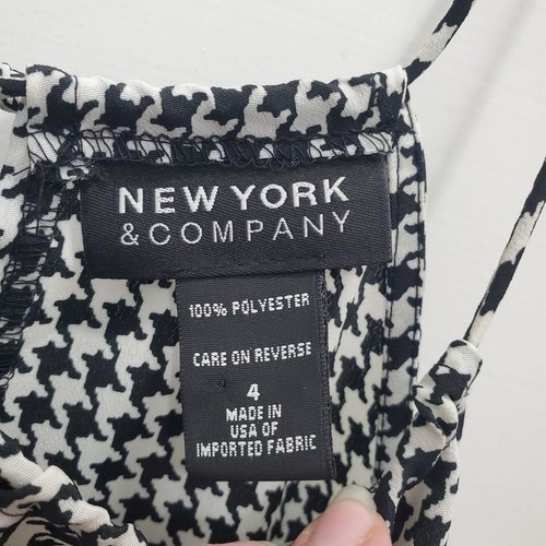 New York & Company Women's Black White Houndstooth High Neck Sleeveless Midi 4 - Picture 3 of 5