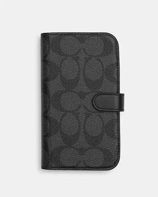 COACH Signature IPhone 15 PRO MAX Magnetic Folio Case in Charcoal