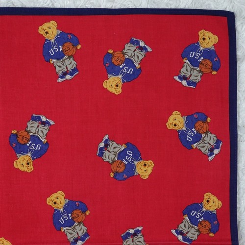 L441 Polo Ralph Lauren Bear Baseket Ball Scarf Scarves Pocket Square 19.5" - Picture 3 of 7