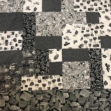 Hand Stitched Quilt Blanket Throw Classic Black and White 47  x 56  