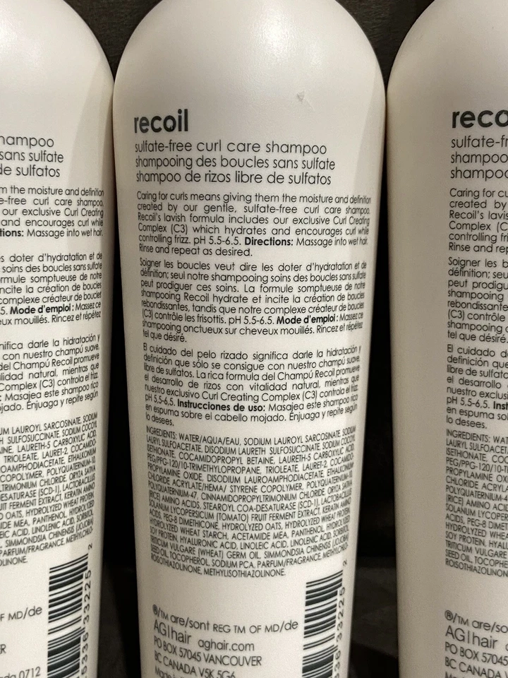 (3) PACK!!! AG RECOIL SULFATE-FREE CURL CARE SHAMPOO - 8 OZ EA - ORIGINAL BOTTLE - Image 3 of 4