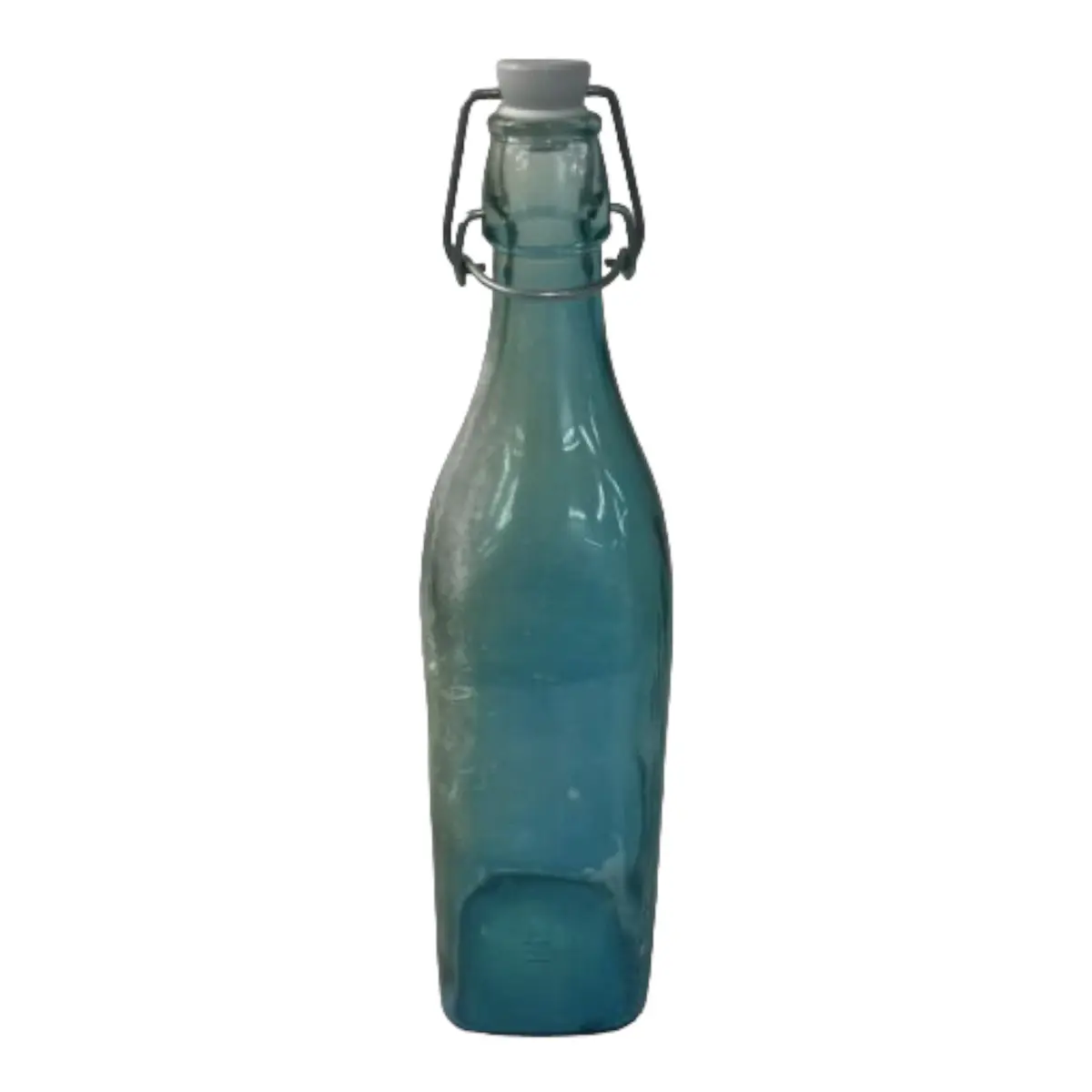 Blue Glass Bottle w/ sealable lid Marked Italy 04